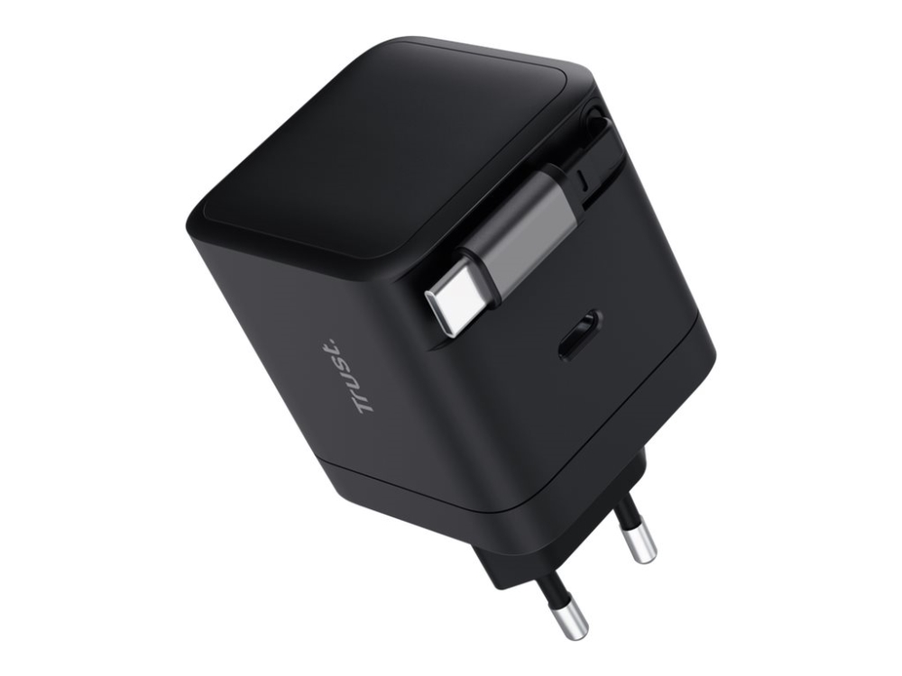 Trust Maxo - Strömadapter - med utdragbar kabel - 65 watt - 3 A - PD (USB-C) - svart