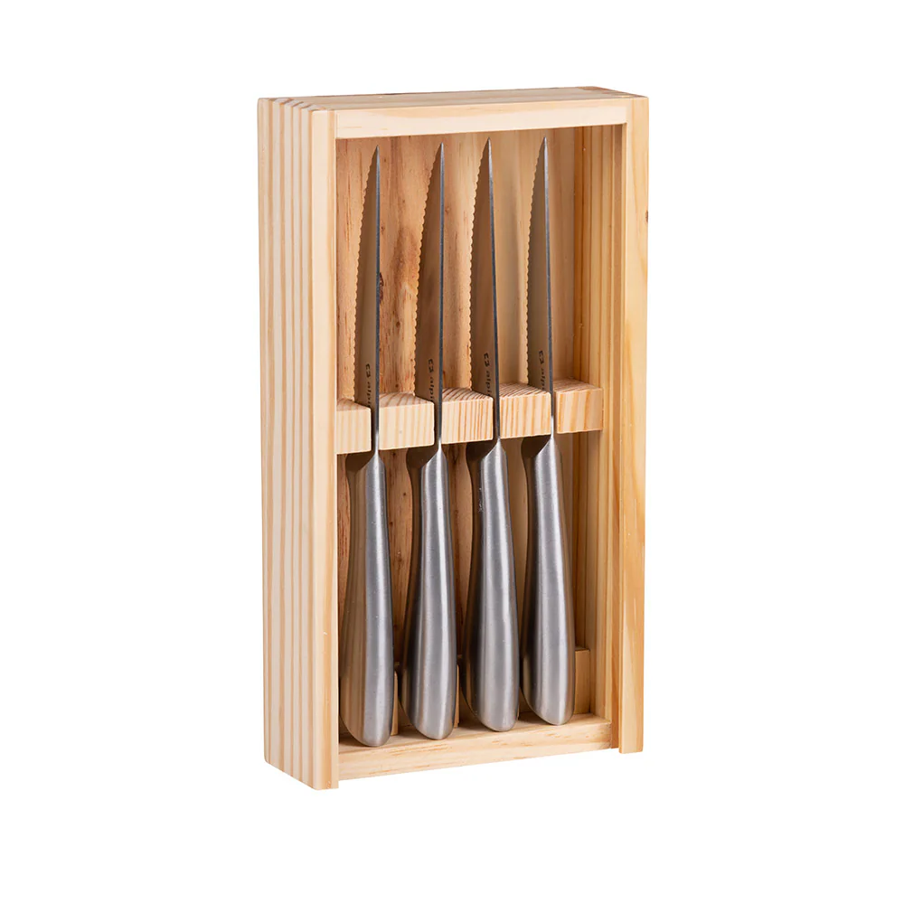 Set med stekknivar 4-pack – rostfritt stål inkl. trälåda