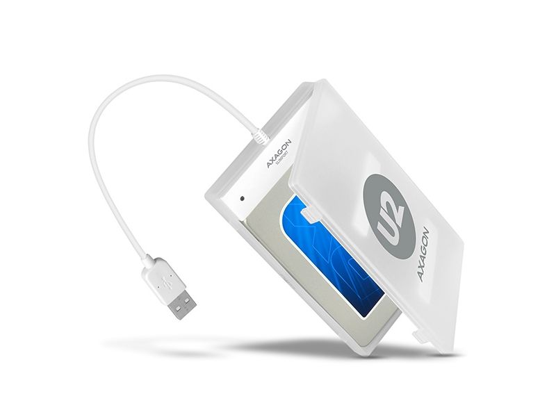 Axagon ADSA-1S, HDD- / SSD kabinett, 2.5, SATA, Serial ATA II, Serial ATA III, 0,48 Gbit/s, USB-anslutning, Vit
