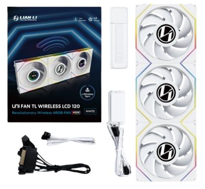 Lian Li UNI TL trådlös LCD 120mm PC-fläkt (3-pack, vit)