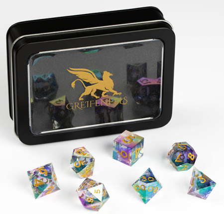 Greifenfels Razor Series Dice (Iridecent Blue With Glitter Core)