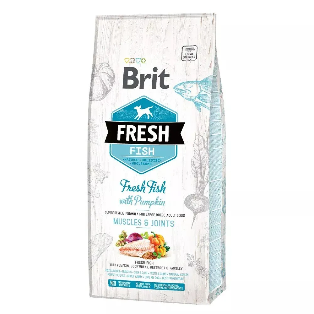 Brit Fresh Muscles & Joints hundmat vuxen stor ras fisk med pumpa 12 kg