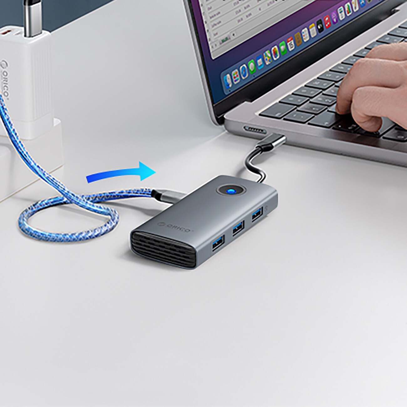 Orico PW11-5P USB-C Hub Dockningsstation 1x USB-A 3.0 + 2x USB-A 2.0 + 1x USB-C PD + 1x HDMI - Grå, bild 4