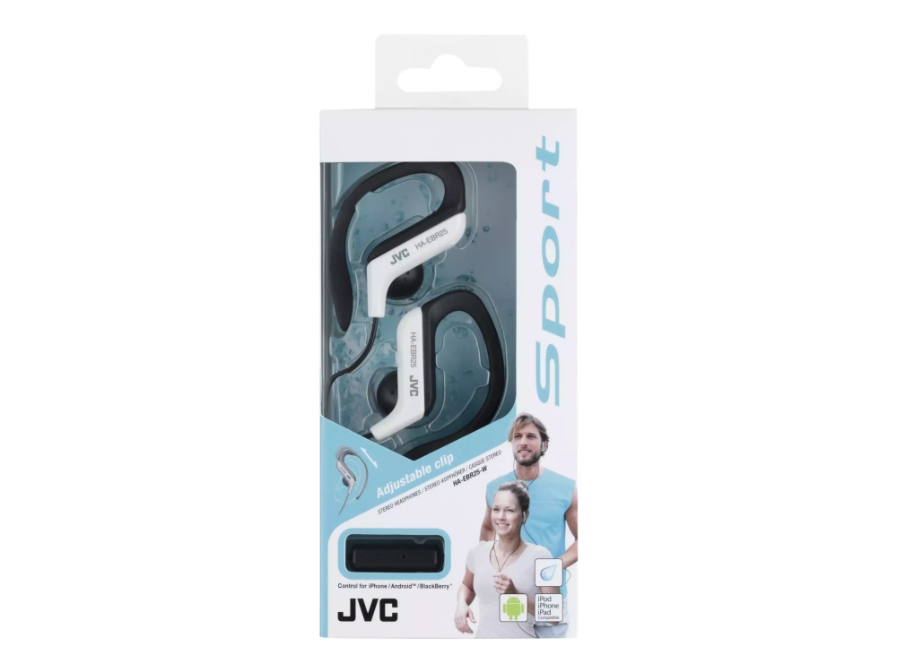 JVC HA-EBR25 - Hörlurar med mikrofon - öronknopp - montering över örat - kabelansluten - 3,5 mm kontakt - vit