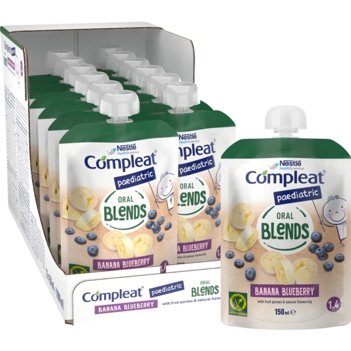 Compleat Paediatric Oral Blends, växtbaserat, komplett kosttillägg, banan-blåbär 12 x 150 ml