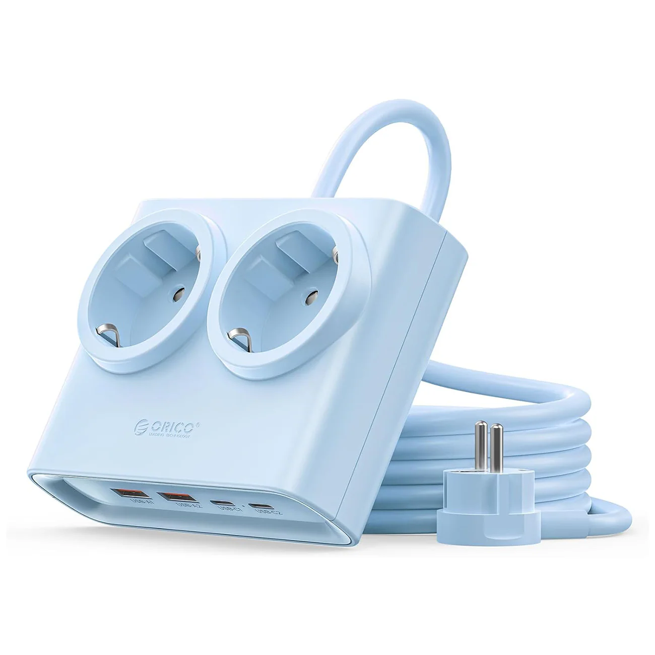 Orico PDC25 25 W 6-i-1-grenuttag 2x växelström + 2x USB-A + 2x USB-C – blå