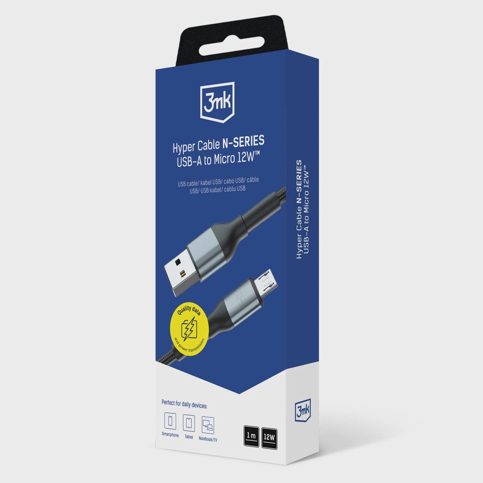 3mk Hyper Cable N-SERIES USB-A / MicroUSB 1m 5V/2,4A 12W / svart, bild 2