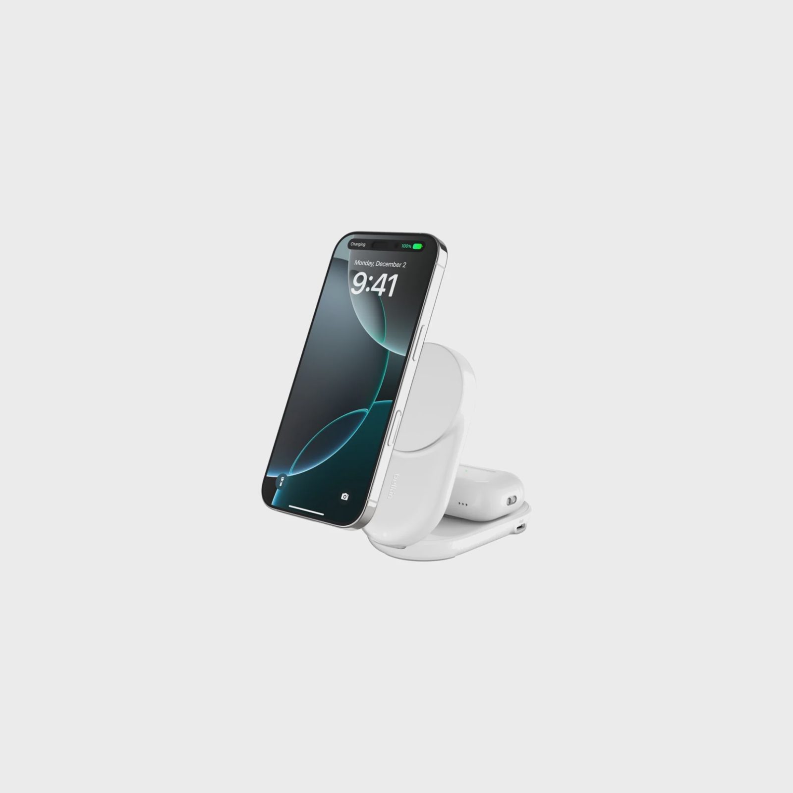 Belkin UltraCharge 2-i-1 vikbar magnetisk laddare 25 W Qi2, vit