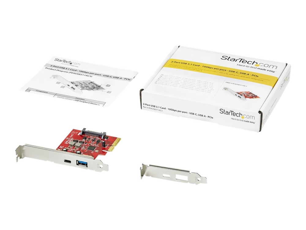 StarTech.com 2-Port 10Gbps USB-A & USB-C PCIe Card Adapter - USB 3.1 Gen 2 PCI Express Expansion Add-On Card - Windows macOS Linux - USB adapter