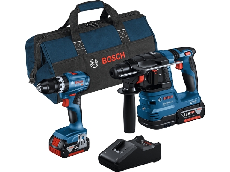 Kombinationssats sladdlös slagborrmaskin GSB 18V-45 + sladdlös borrhammare GBH 18V-22 (blå, 2x Li-ion-batteri 4,0Ah, verktygsväska)