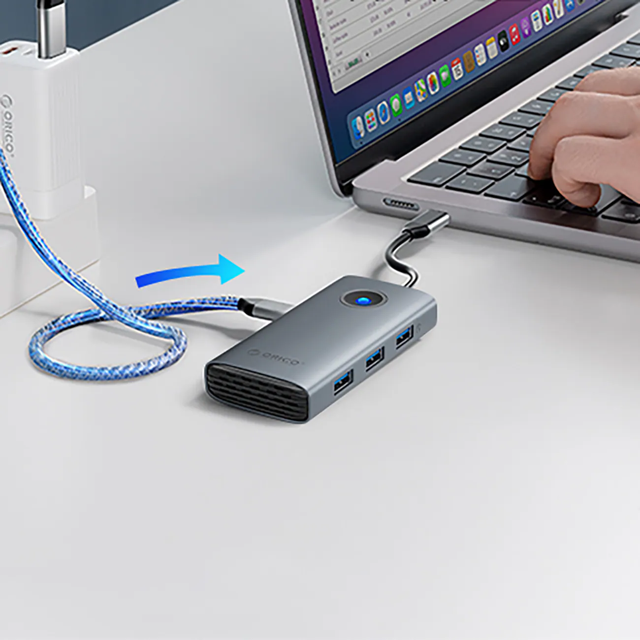 Orico PW11-6P USB-C Hub Dockningsstation 3x USB-A 3.0 + 1x USB-C 2.0 + 1x HDMI - Grå, bild 4