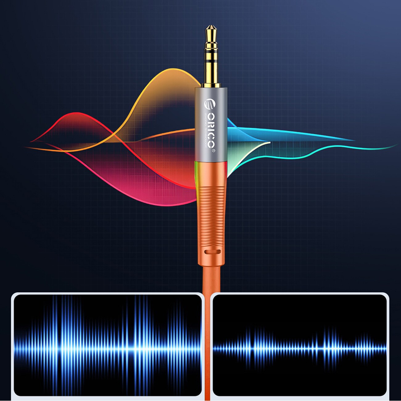 Orico AXRF ljudkabel, 3,5 mm minikontakt till 2x RCA-honkontakt, 3 m – orange, bild 3