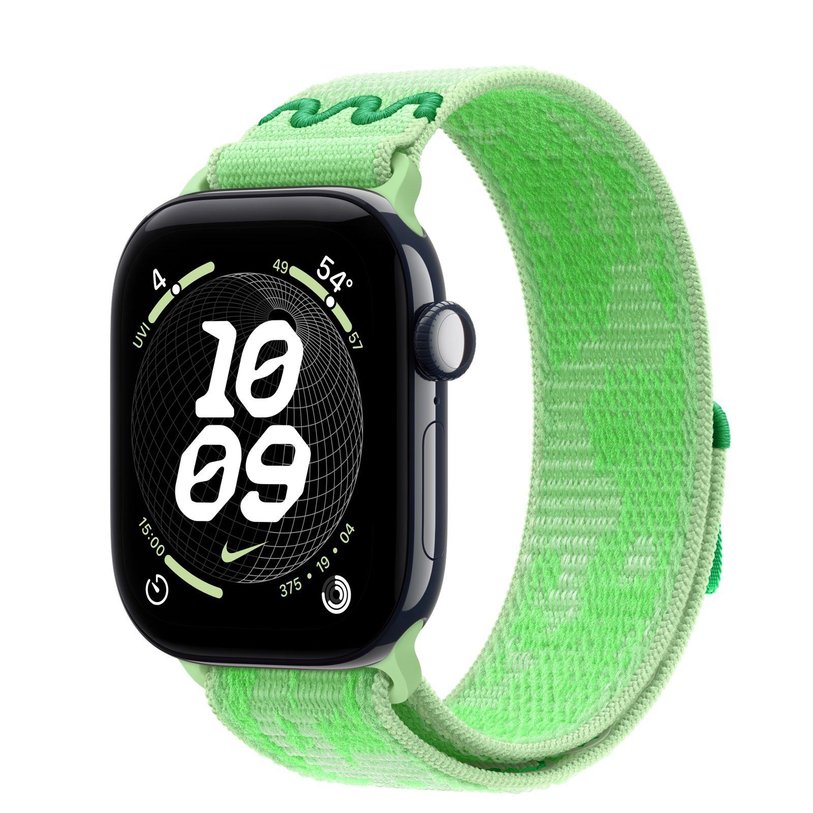 Apple Watch Series 12 (GPS + Cellular) • Keramikboett nattblå, 42 mm • Nike-sportloop i Green Spark