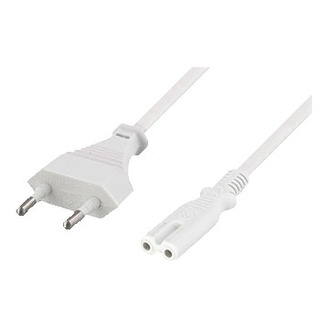 DELTACO Strömkabel C7 Rak CEE 7/16 till 2-pin Vit 1 m
