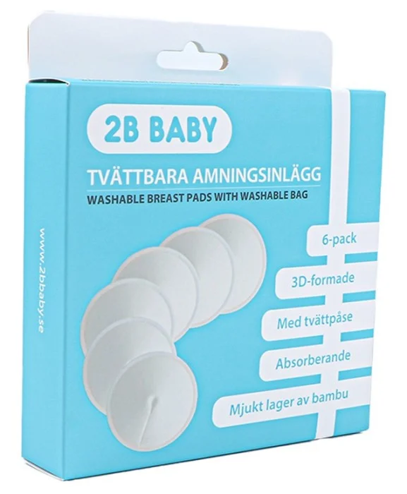2B Baby Tvättbara Amningsinlägg 6-pack med tvättpåse
