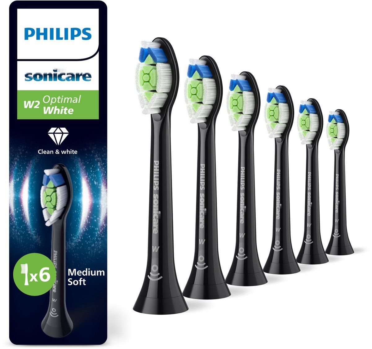 Philips Sonicare HX6064/88 Optimal White borsthuvuden, svart, 6-pack