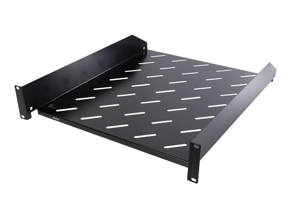 19" Fast hylla, 2U, Deltaco, ventilationshål - Svart