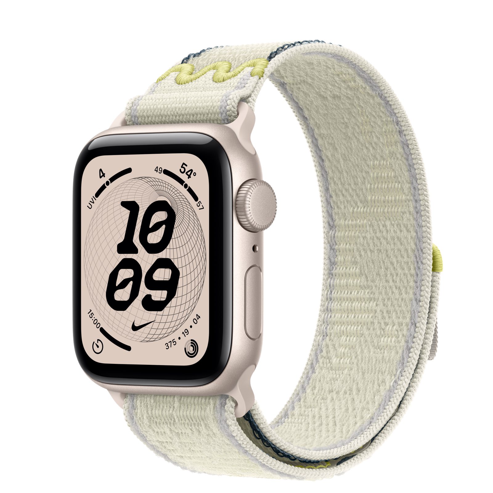 Apple Watch SE 3 (GPS) • Aluminiumboett stjärnglans, 40 mm • Nike-sportloop i Chalk Calm