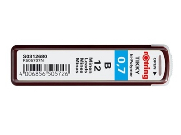 Rotring polymerledningar, B, 0,7 mm