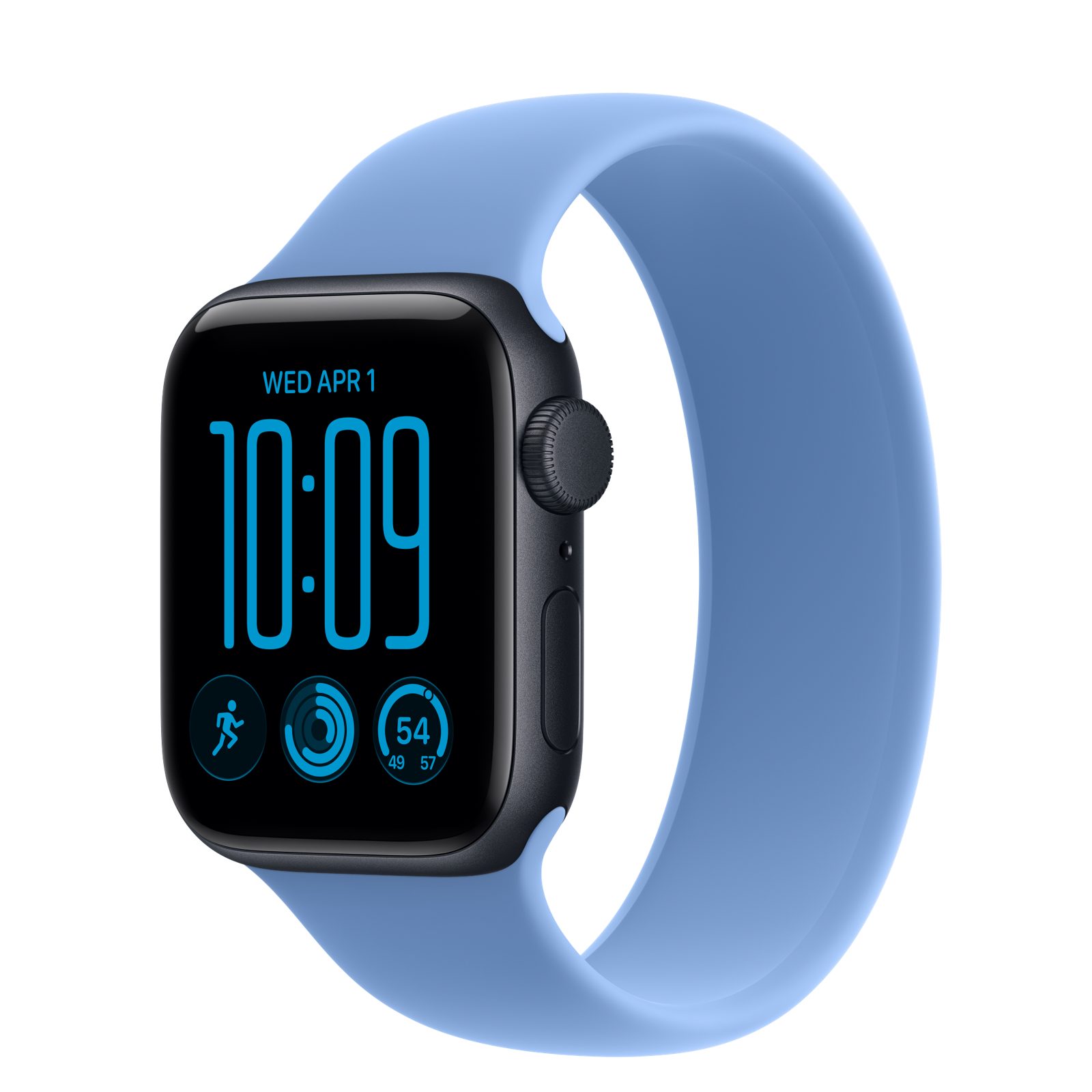 Apple Watch SE 3 (GPS) • Aluminiumboett midnatt, 40 mm • Sololoop ängsblå