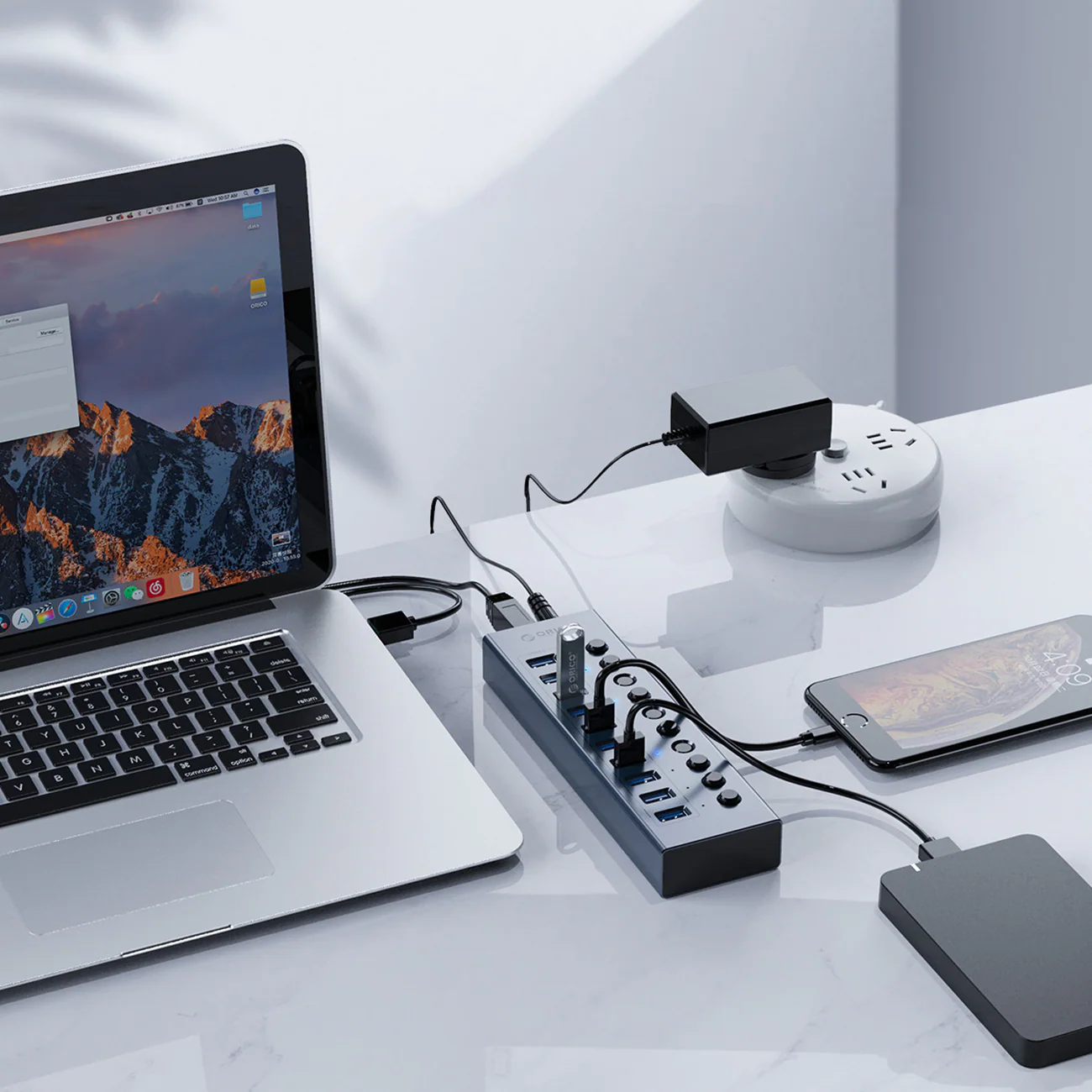 Orico BT2U3-16AB Hub 16x USB-A 3.0 med switchar - grå, bild 5