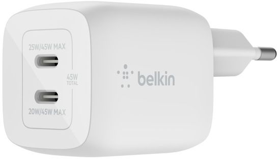 Belkin - 45W GaN Dual PD/PPS mini snabbladdare för laptop, mobil, surfplatta - Vit, bild 3