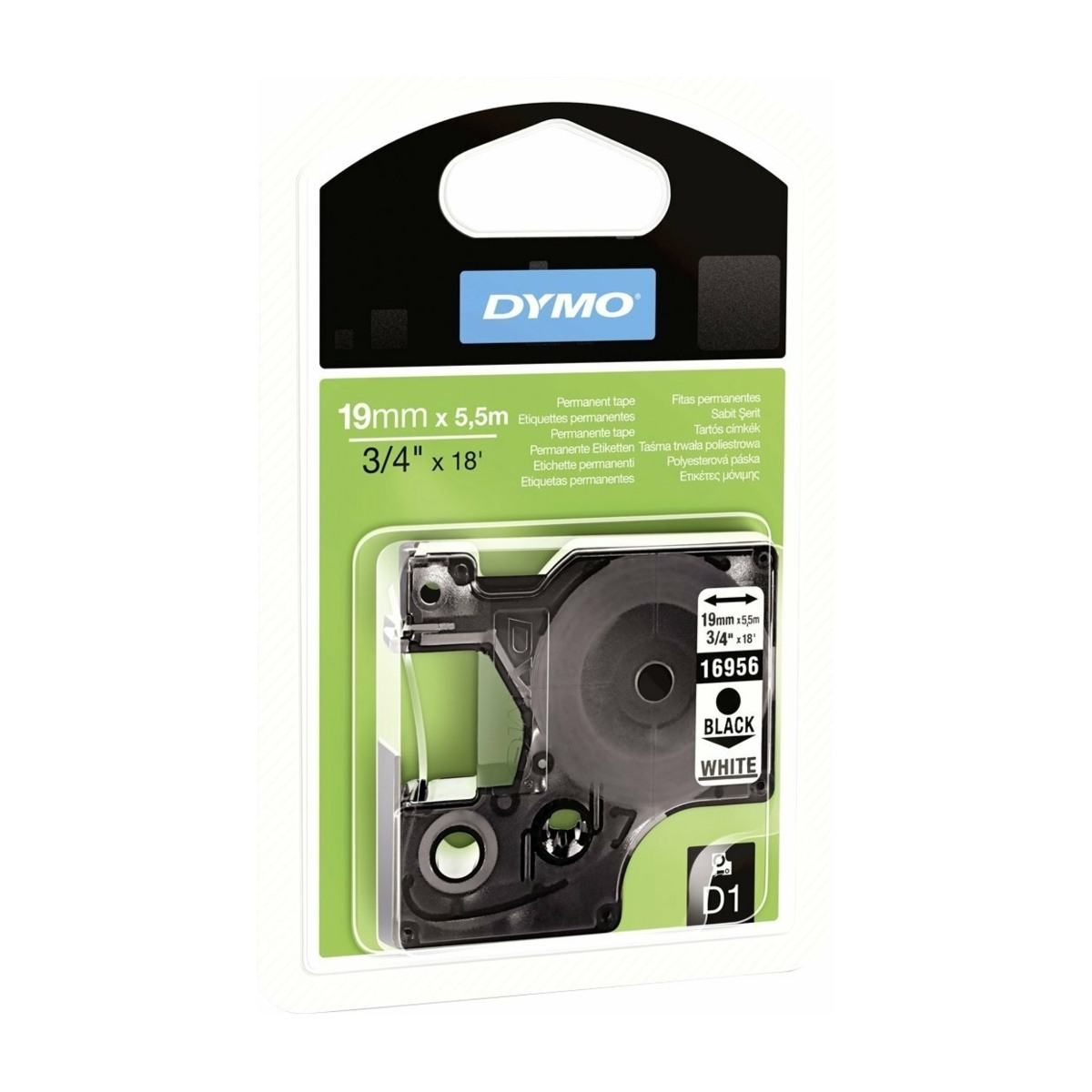 Dymo D1 - Durableetiketter, svart På vitt - 19MM X 5.5m