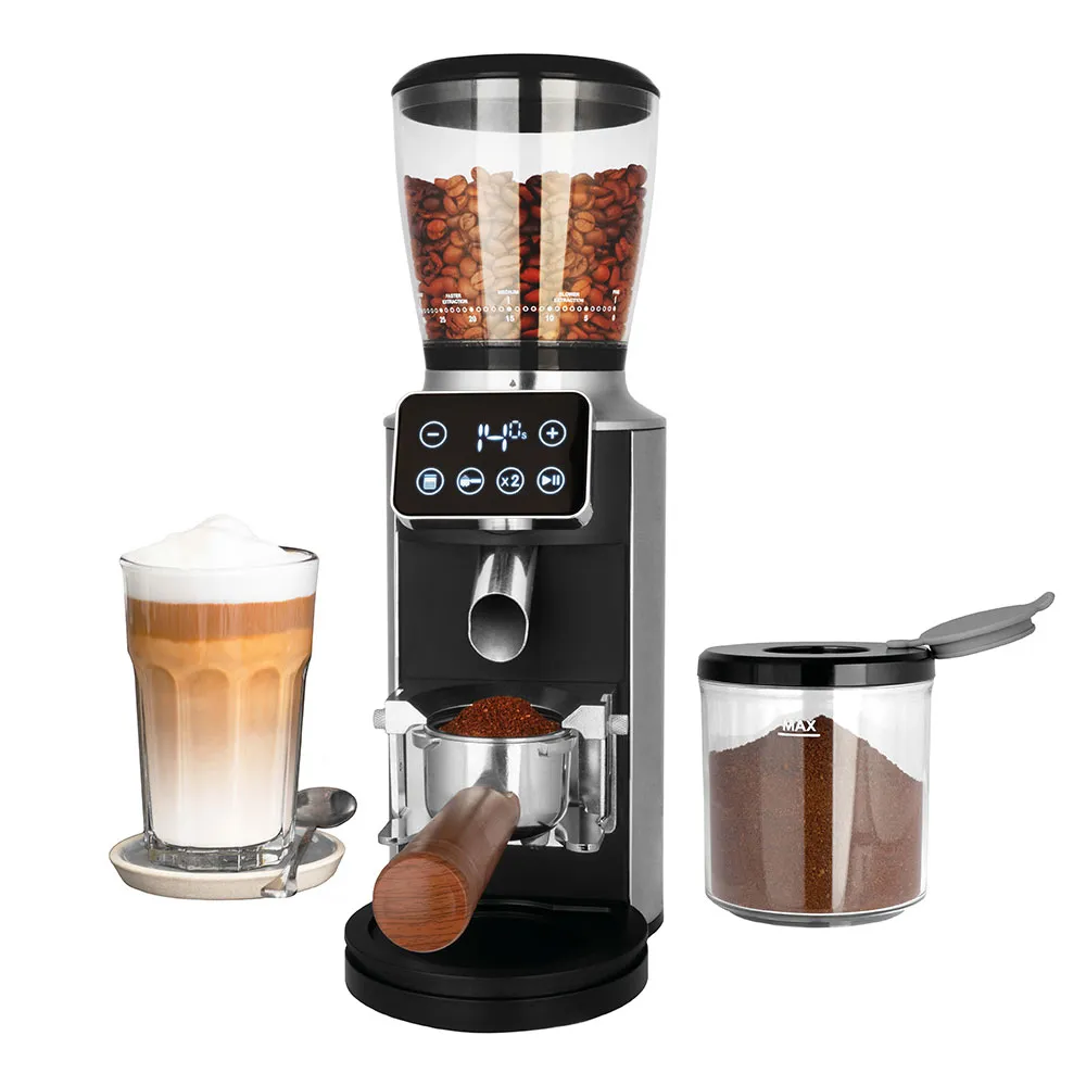 Gastroback Design Pro Touch 30, Kaffekvarn, 300 g, Konisk malning, Rostfritt stål, 500 RPM, Svart, Transparent