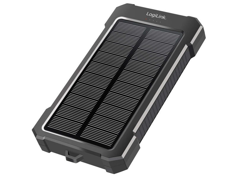LogiLink Solar power bank 10,000 mAh, 20 W, 2x USB-A, 1x USB-C, LED light, black/orange