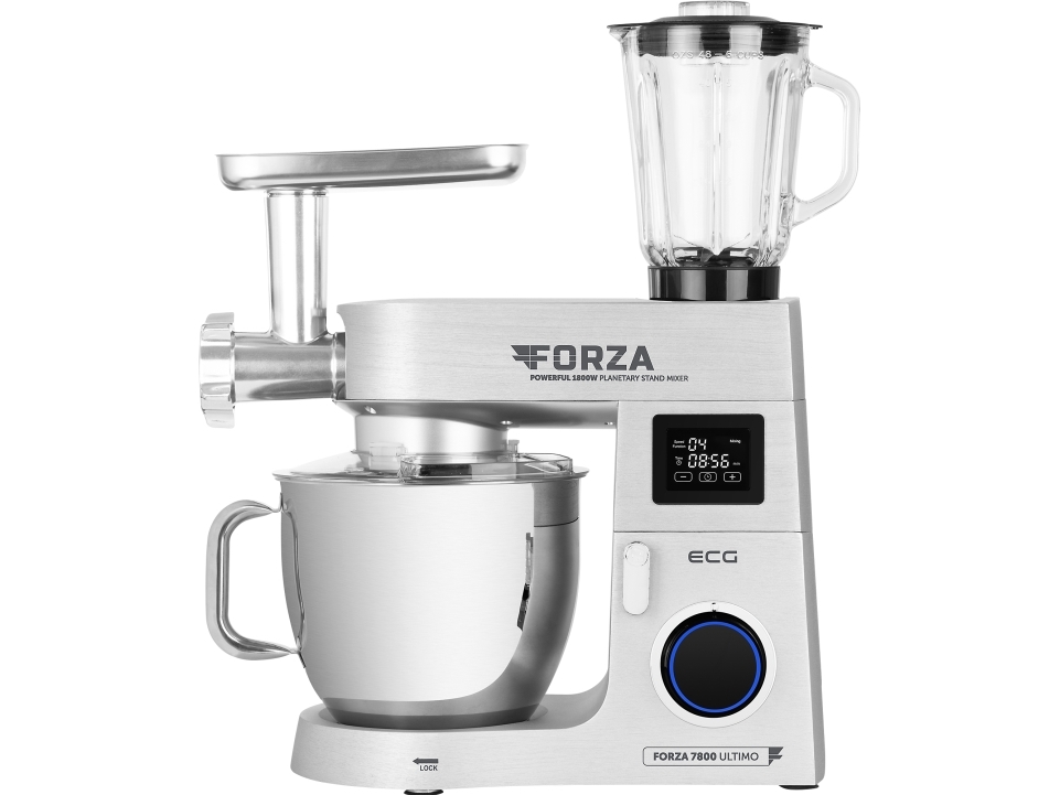 ECG FORZA 7800, 8 l, Silver, Rostfritt stål, Vispning, Blanda, Hackning, Skärande, Mala, Knådning, Mixning, Puré, Omrörning, 1,15 m, LED, Rostfritt stål