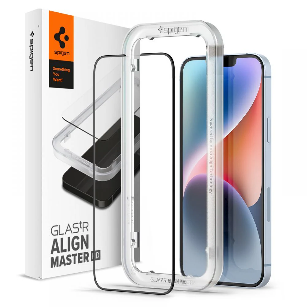 Spigen ALM Glass FC härdat glas för iPhone 13 / 13 Pro / 14 - Svart