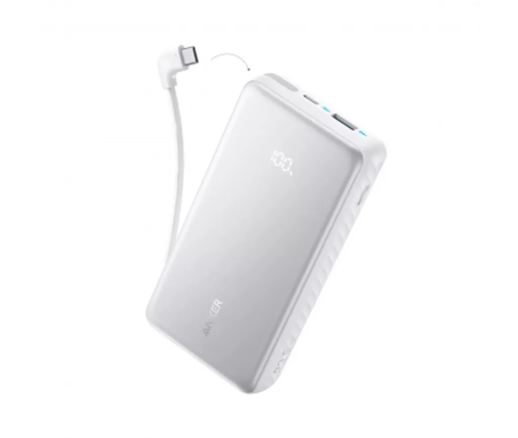 Anker Zolo Powerbank 20000mAh 22.5W QC+PD med USB-C-kabel – Vit