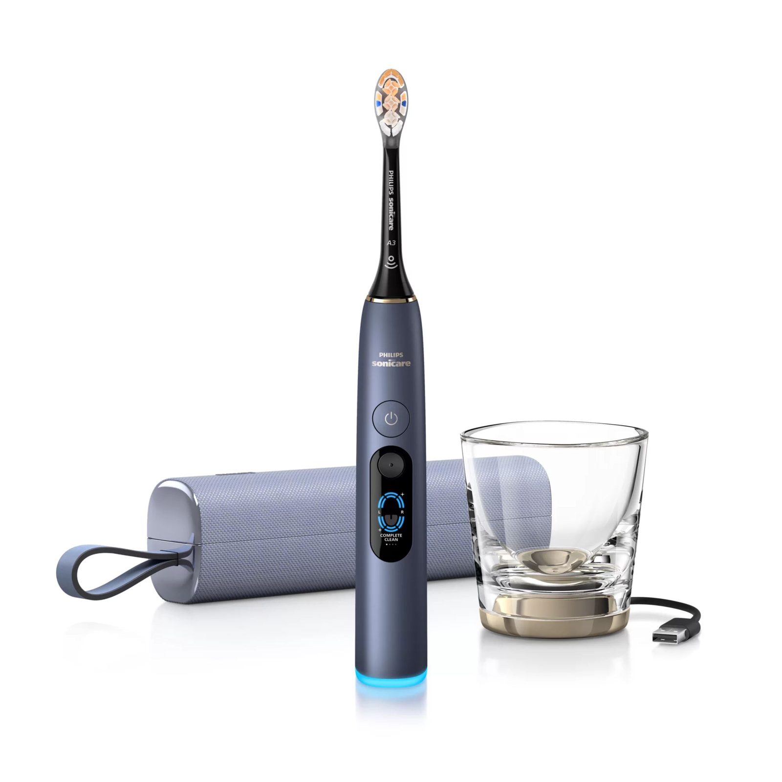 Philips DiamondClean 9900 Prestige HX9813/98 Laddningsbar tandborste, Vuxen, Ultraljudstandborste, Känslig, Gum omsorg, Djuprengöring, Tandblekning, Polering, 62000 rörelser per minut, Blå, 2 min, 4 x 30 sec