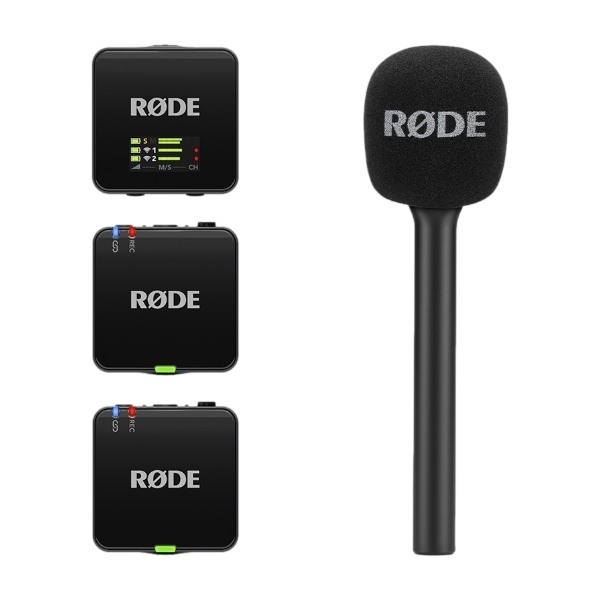 RØDE Wireless GO Gen3 trådlöst mikrofonsystem (2 TX + 1 RX) + Interview Go handhållen adapter, svart
