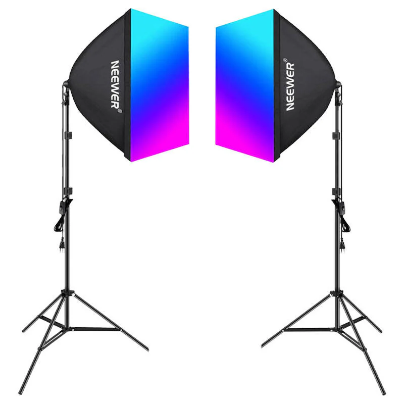 Neewer studioset: NK800 med två softboxar + RGB-lampor 24W 2700-6500K + stativ + fästen