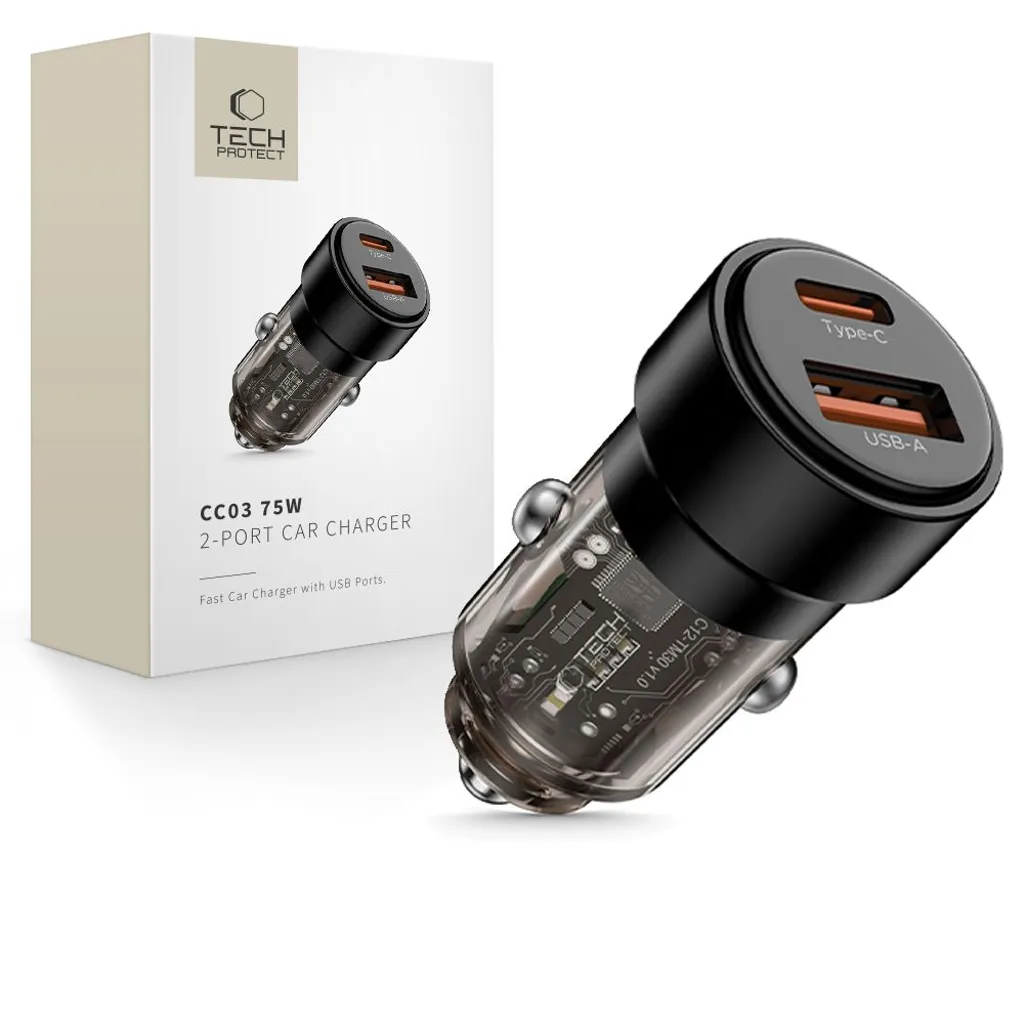 CC03 2-port PD75W car charger - svart