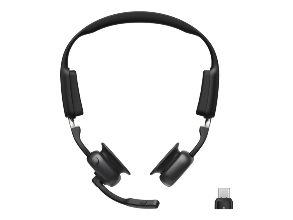 Shokz OpenMeet UC med USB-C-adapter - Trådlöst Bluetooth-headset med benledningsteknik och USB-C-adapter, perfekt för kontor och callcenter (C610-AC-BK-EU-000)