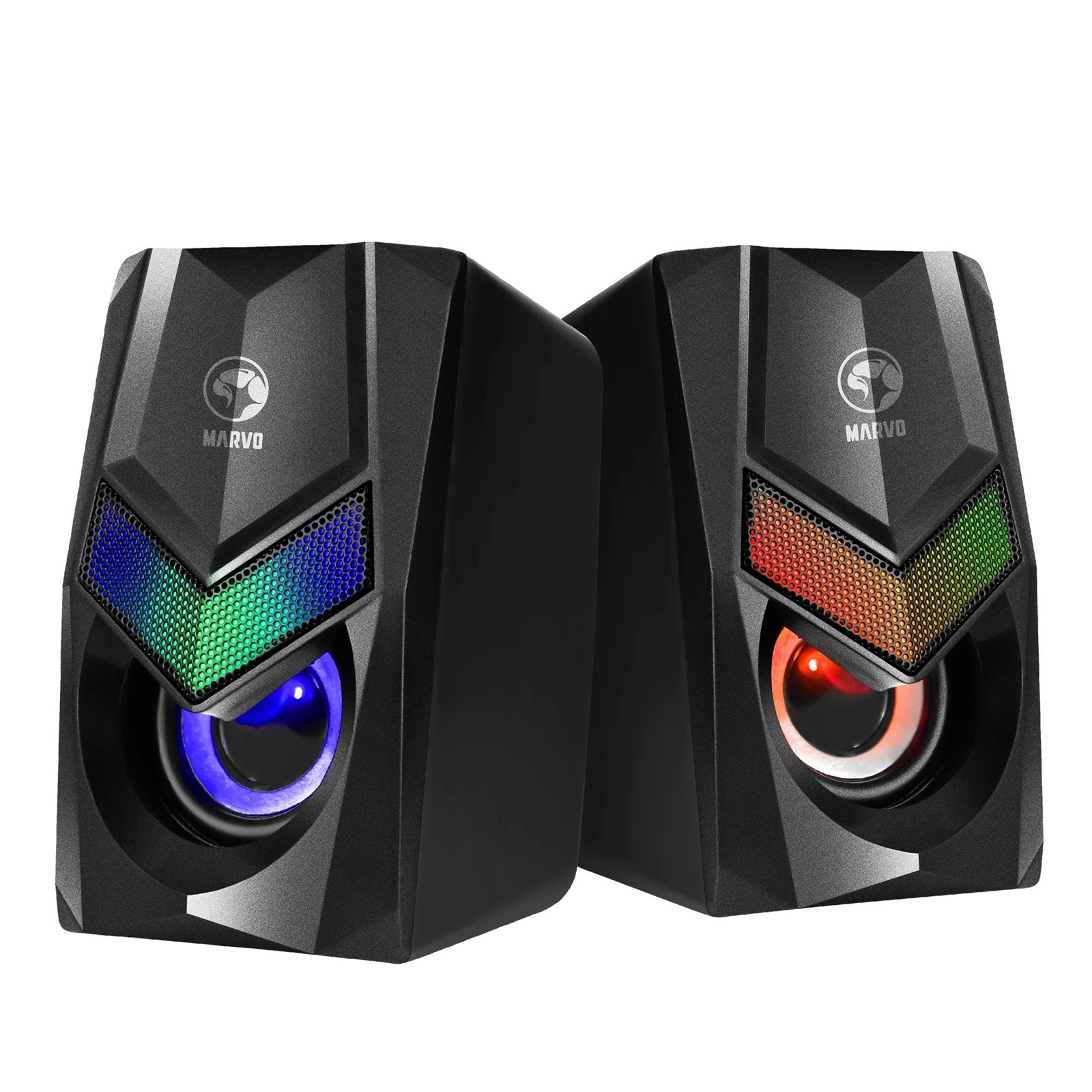 Marvo Scorpion SG-118 Gaming Speakers, Stereo Sound, USB Powered, 7 Colour RGB Lighting, 6w, 3.5mm Input, Black, Kabel, Svart