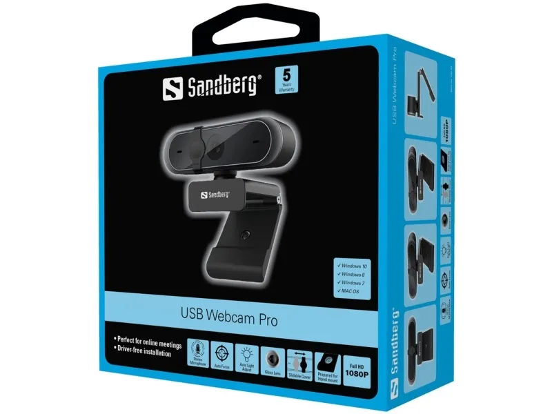 Sandberg USB Webcam Pro, 1080p, inbyggt linsskydd