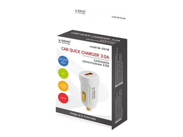 SAVIO SA-05/W - Strömadapter för bil - 3 A - QC 3.0 (USB) - vit