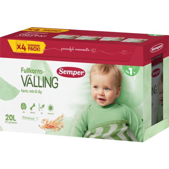 Semper Fullkornsvälling Havre Vete & Råg 12m 20 L