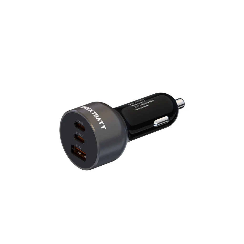 NEXTBATT Billaddare USB & USB-C, PD & Q.C3.0, 5A, 128W - Svart