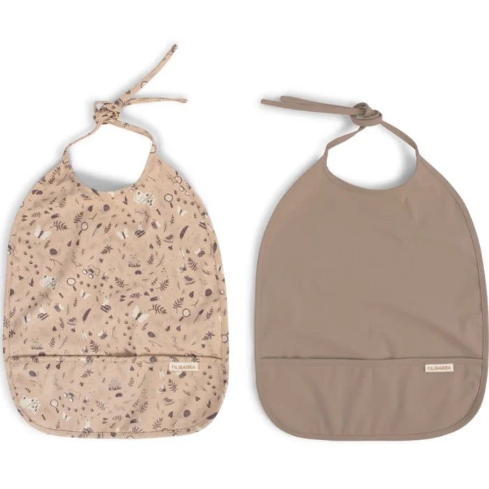 FILIBABBA Haklapp med knytband Little Wonders + Warm Grey, 2-pack