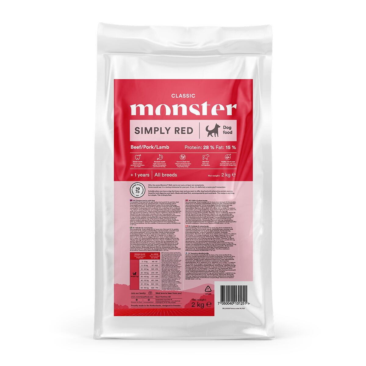 Monster Dog Classic Simply Red Torrfoder till Hund 2kg