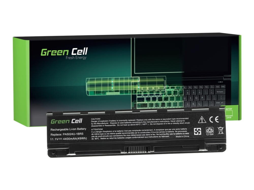 Green Cell - Batteri för bärbar dator (likvärdigt med: Toshiba PA5024U-1BRS, Toshiba PA5109U-1BRS, Toshiba PA5110U-1BRS) - litiumjon - 6-cells - 4400 mAh - svart - för Toshiba Satellite C850, C855, C870, L830, L850, L855, L870, L875, P850, P855, P870, P875