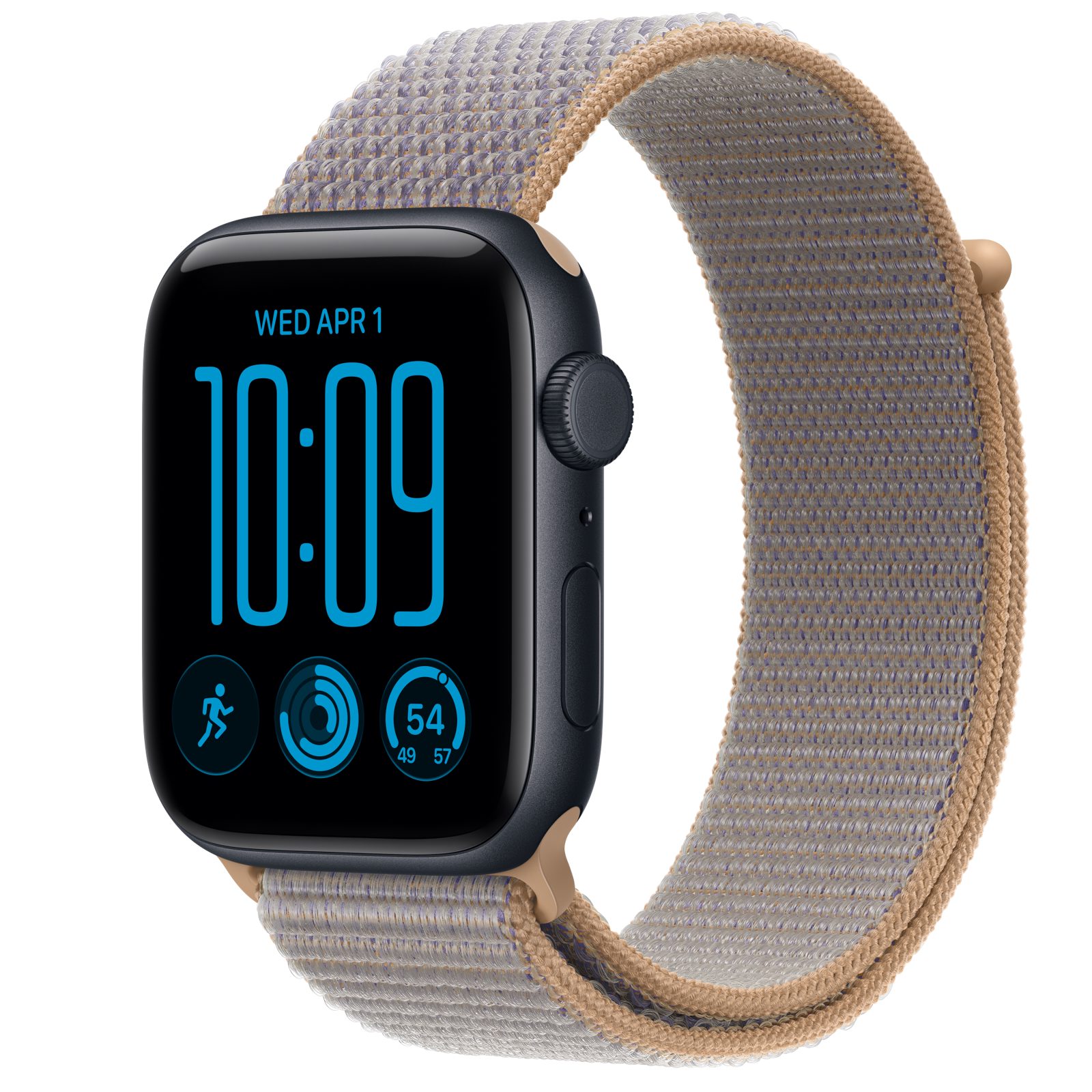 Apple Watch SE 3 (GPS + Cellular) • Aluminiumboett midnatt, 44 mm • Sportloop chambrayblå