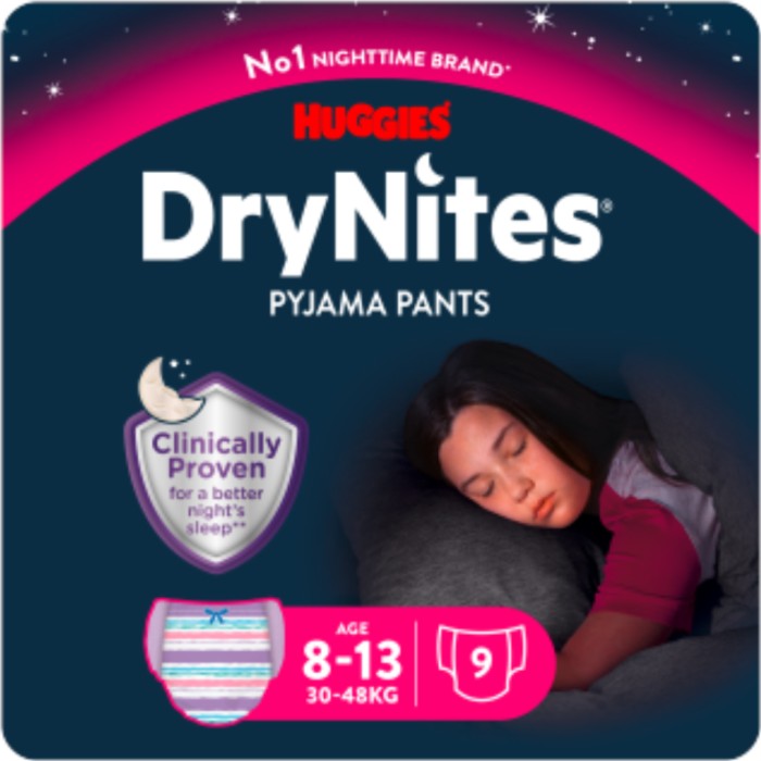 DryNites Nattblöja Girl, 8-13 år, 9 st