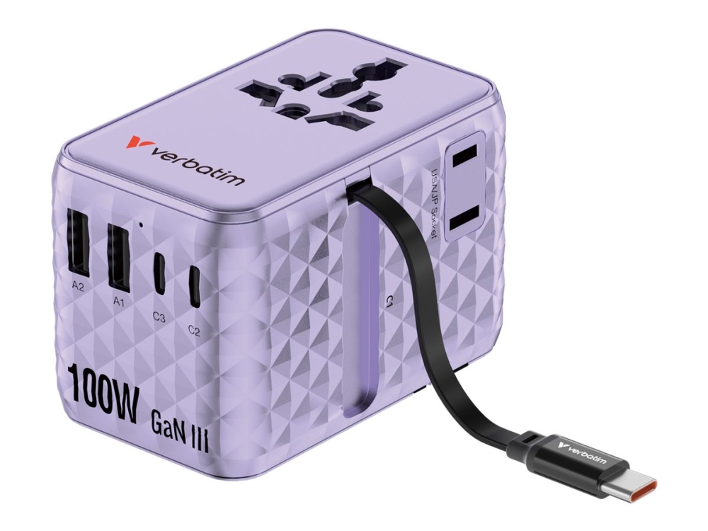 Verbatim - Charge 'n' Travel 100W Universal Travel Adapter with retractable cable Purple, bild 4