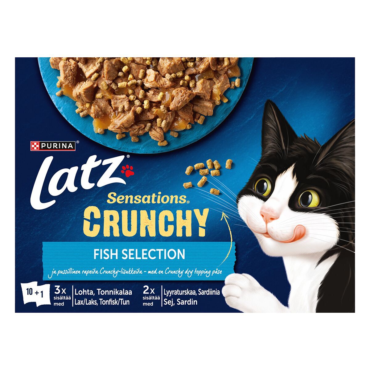 Latz Sensations Crunchy Fish i Gelé Våtfoder till Katt 10x85g+40g