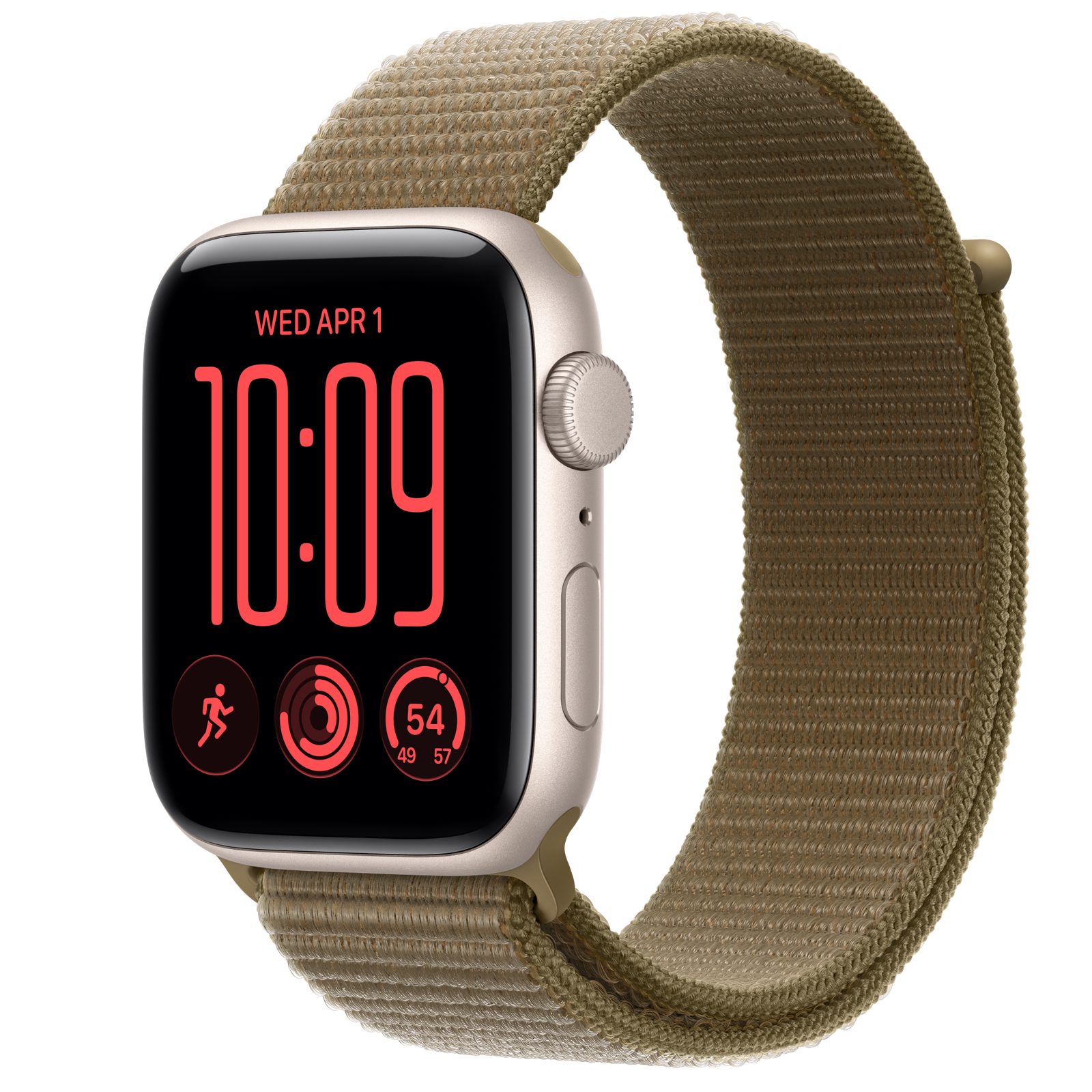 Apple Watch SE 3 (GPS) • Aluminiumboett stjärnglans, 44 mm • Sportloop oliv